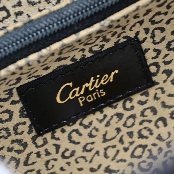 CARTIER Logo Panther Shoulder Hand Bag Leather Black GHW Made In Italy 34YG991 - Picture 7 of 16